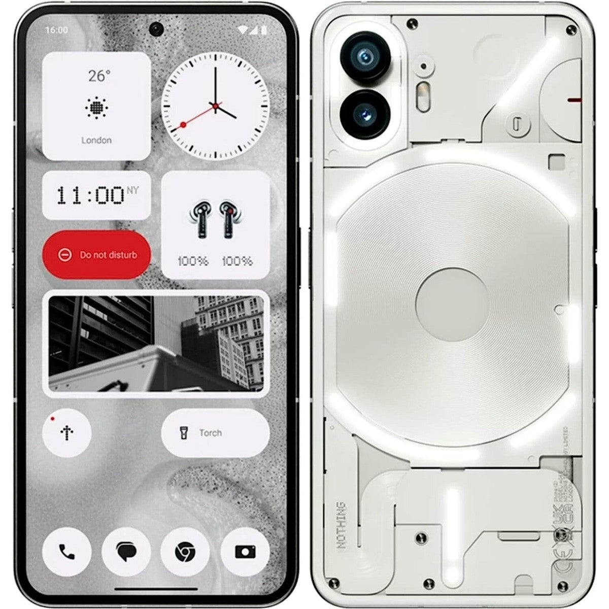 Nothing Phone 2 in White, front and rear views