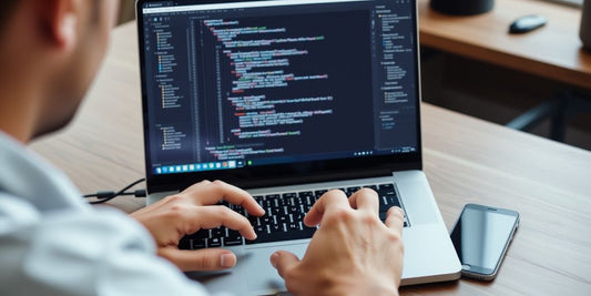 Developer using Android Studio on laptop