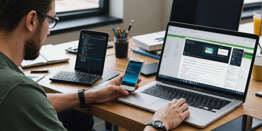 Developer using Android Studio on laptop