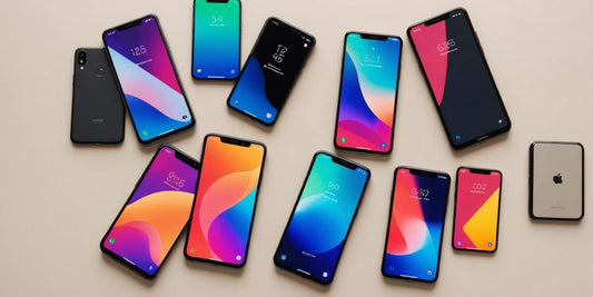 Diverse modern smartphones with sleek designs and vibrant screens.