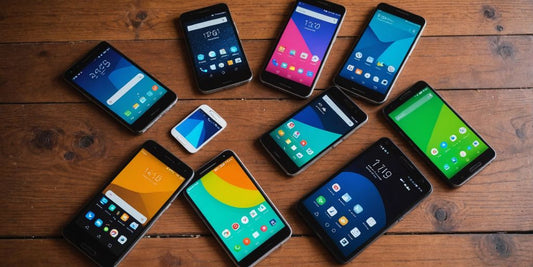 Various Android smartphones on a wooden table