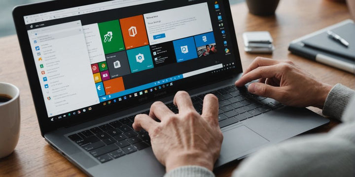 Person using laptop with Windows app