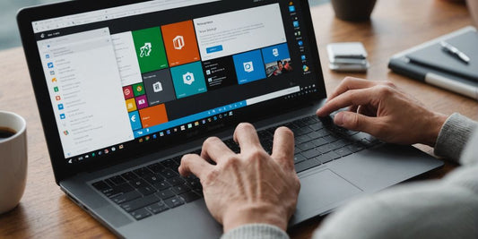 Person using laptop with Windows app