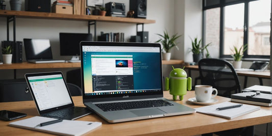 Laptop with Android Studio and coding books