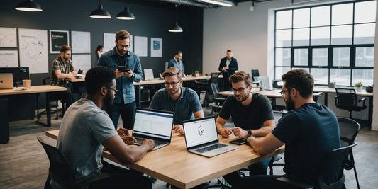 Developers collaborating in a modern office