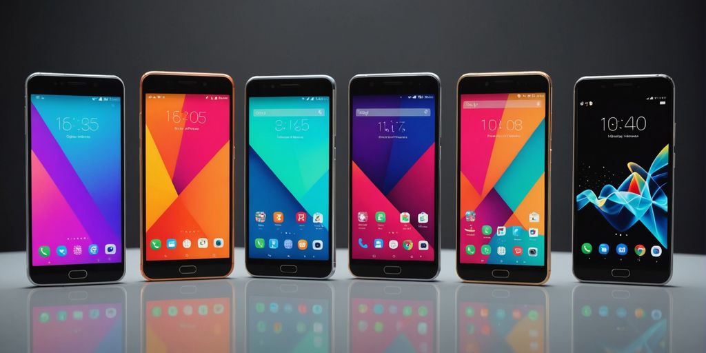 Modern smartphones on a reflective surface