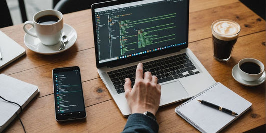 Person coding with Android Studio on laptop