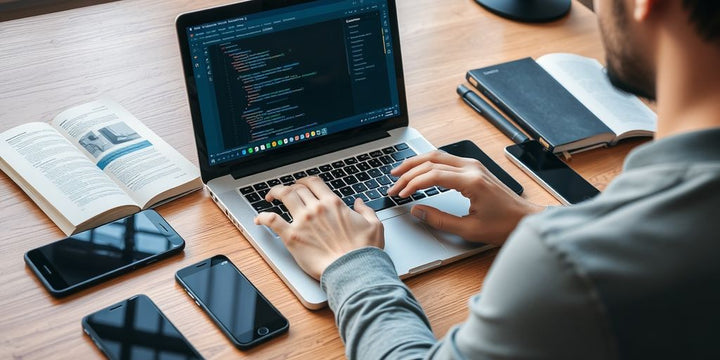 Developer using Android Studio on laptop