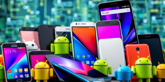 Collection of stylish Android smartphones on display.