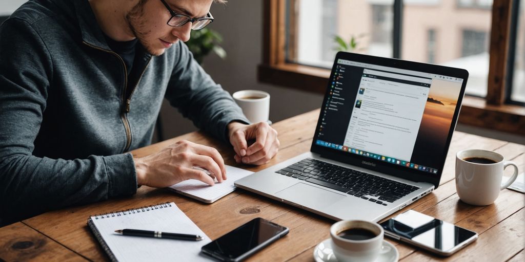 Developer coding Android app on laptop