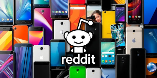 Collage of popular Android phones with Reddit logo.