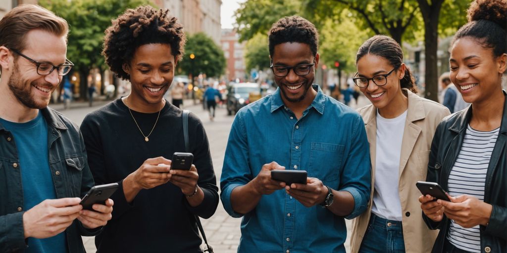 People using Android Go phones happily