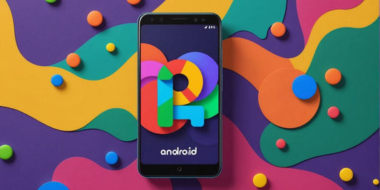 Smartphone showing Android 13 logo with colorful background