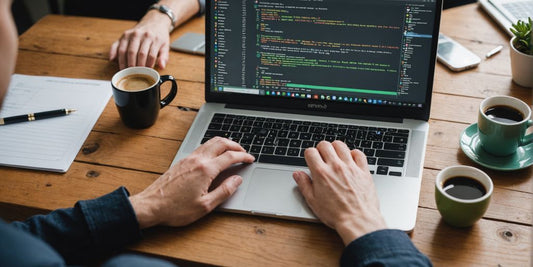 Person coding with Android Studio on laptop