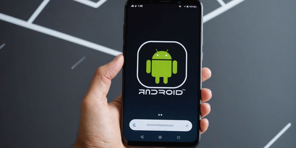 Smartphone with Android 14 logo on screen