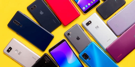 Colorful Android smartphones on display, highlighting affordability.