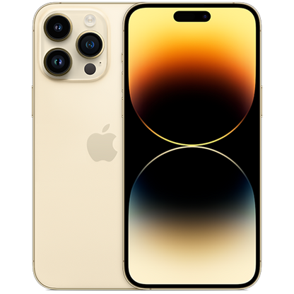 Apple iPhone 14 Pro Max in Gold, front and rear