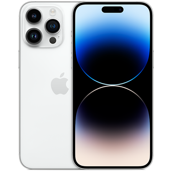 Apple iPhone 14 Pro Max in Silver, front and rear