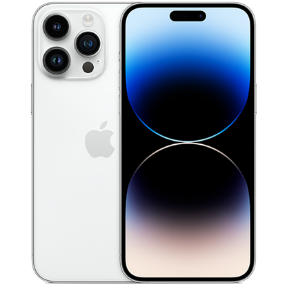 Apple iPhone 14 Pro Max in Silver, front and rear