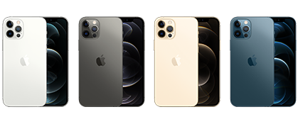 Apple iPhone 12 Pro in four finishes, front and rear