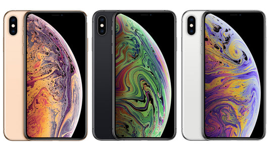 Apple iPhone XS Max in three finishes, front and rear