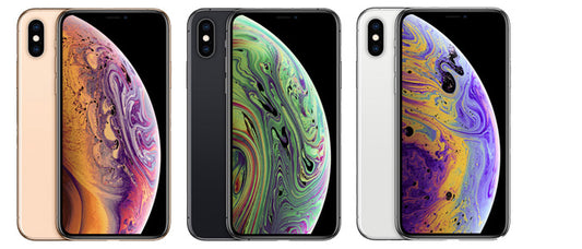 Apple iPhone XS in three finishes, front and rear
