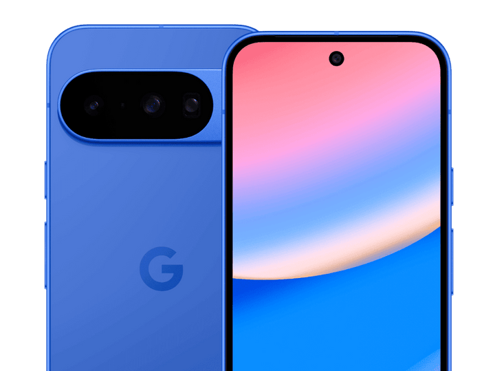 Google Pixel 10 in Indigo, official Google front and rear product image