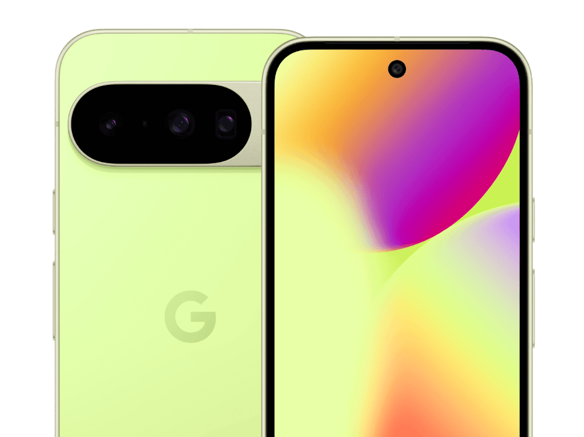 Google Pixel 10 in Lemongrass, official Google front and rear product image