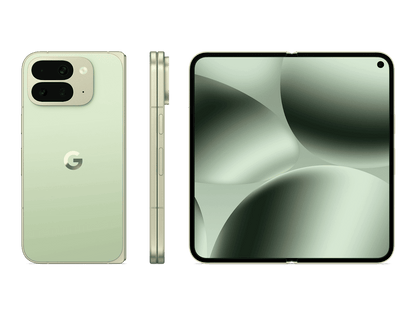 Google Pixel 10 Pro Fold in Jade, official Google folded and unfolded product image