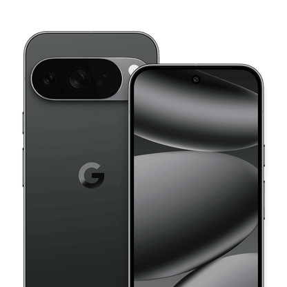 Google Pixel 10 Pro in Obsidian, official Google front and rear product image
