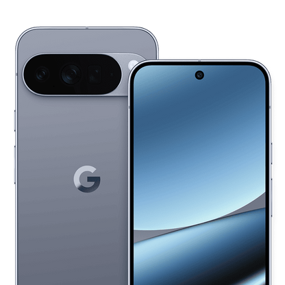 Google Pixel 10 Pro XL in Moonstone, front and rear; Google manufacturer image
