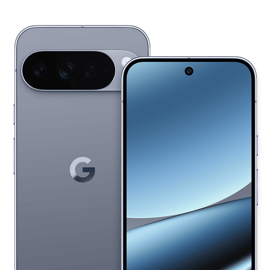 Google Pixel 10 Pro XL in Moonstone, front and rear; Google manufacturer image