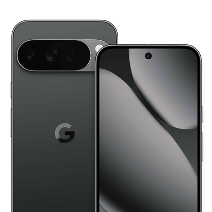 Google Pixel 10 Pro XL in Obsidian, front and rear; Google manufacturer image