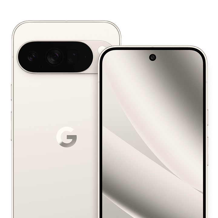 Google Pixel 10 Pro XL in Porcelain, front and rear; Google manufacturer image