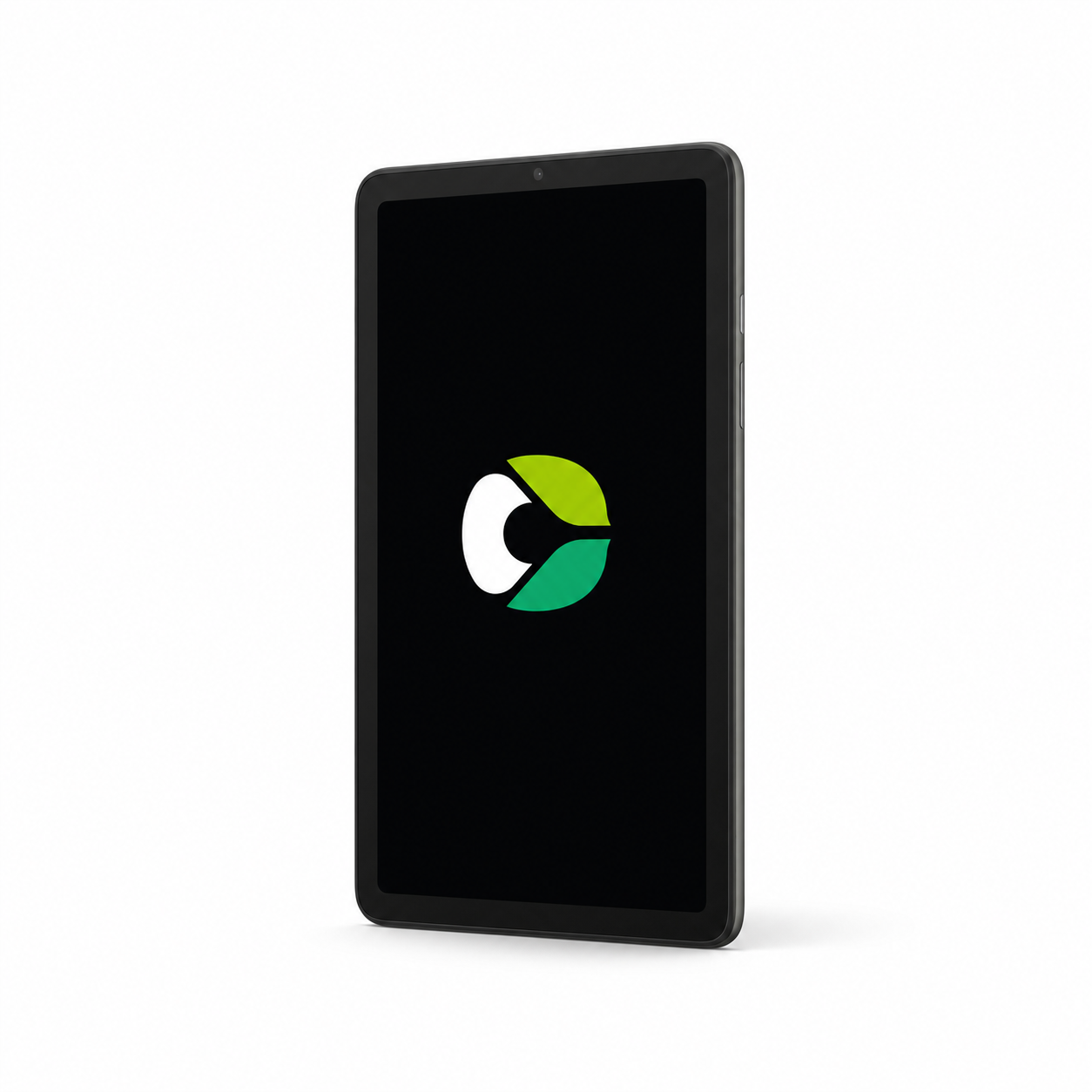 Google Pixel Tablet with CalyxOS logo on a black screen