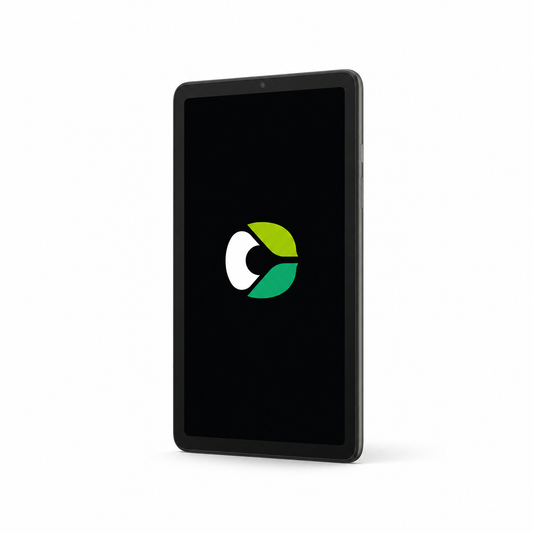 Google Pixel Tablet with CalyxOS logo on a black screen