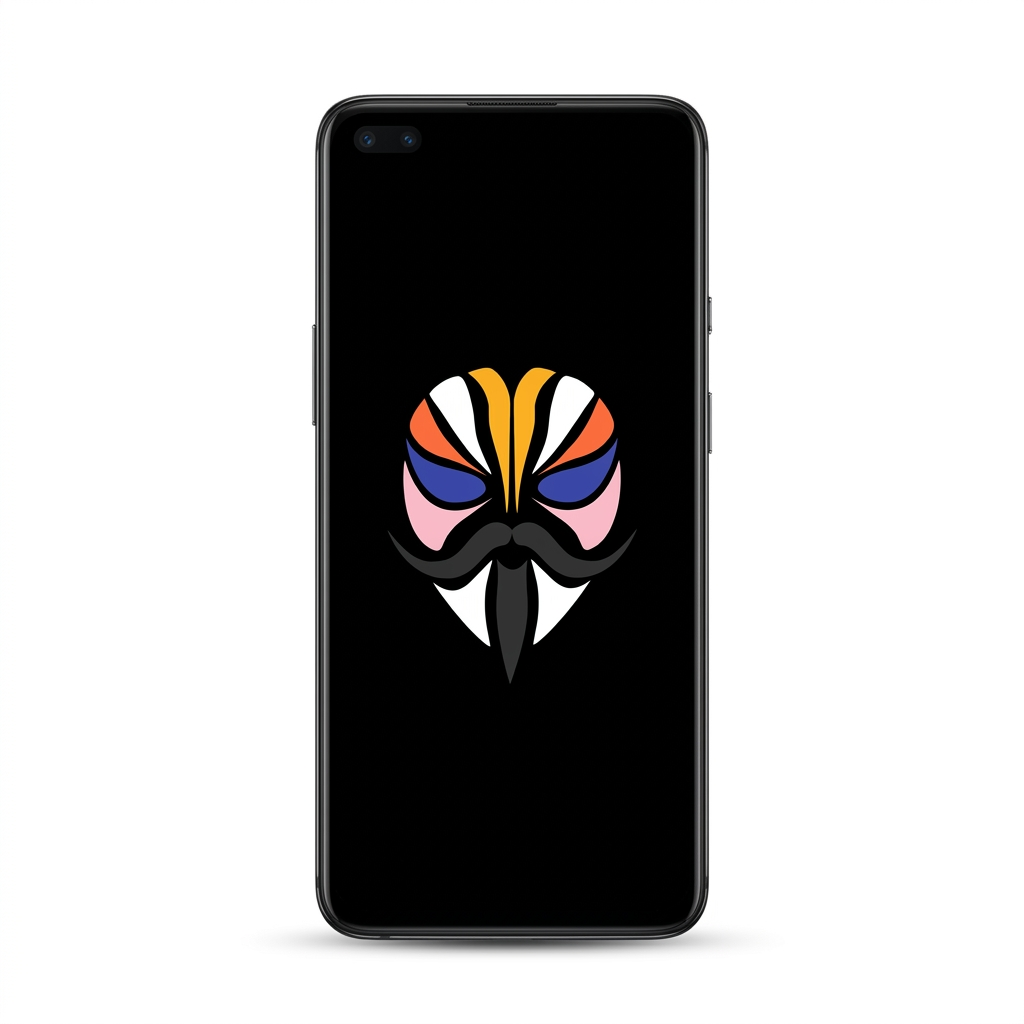 OnePlus Nord rooted with Magisk — black screen with the Magisk logo, white background