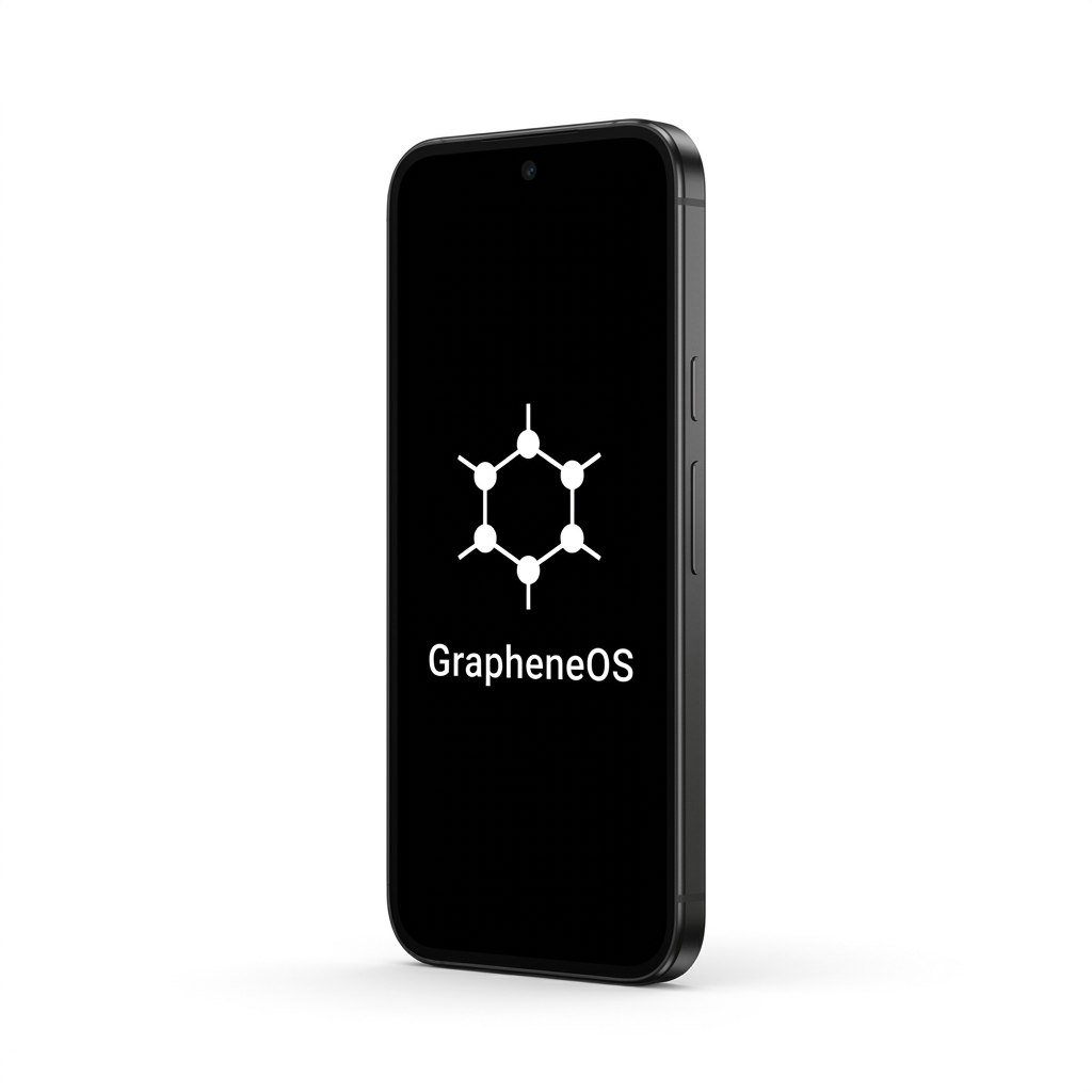 Google Pixel 9a angled with GrapheneOS