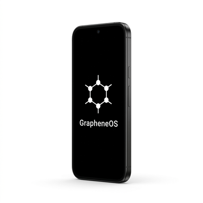Google Pixel 9a angled with GrapheneOS