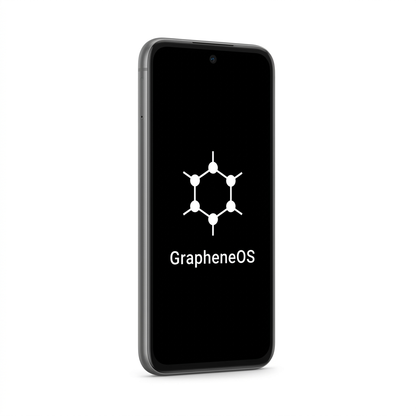 Google Pixel 8a angled with GrapheneOS