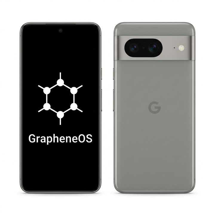 Google Pixel 8 front and back with GrapheneOS