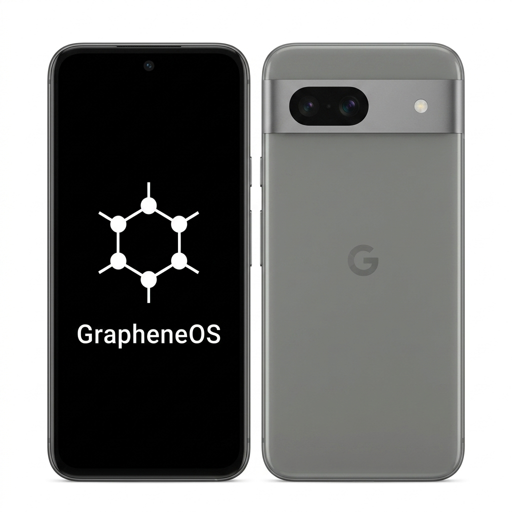 Google Pixel 8a front and back with GrapheneOS