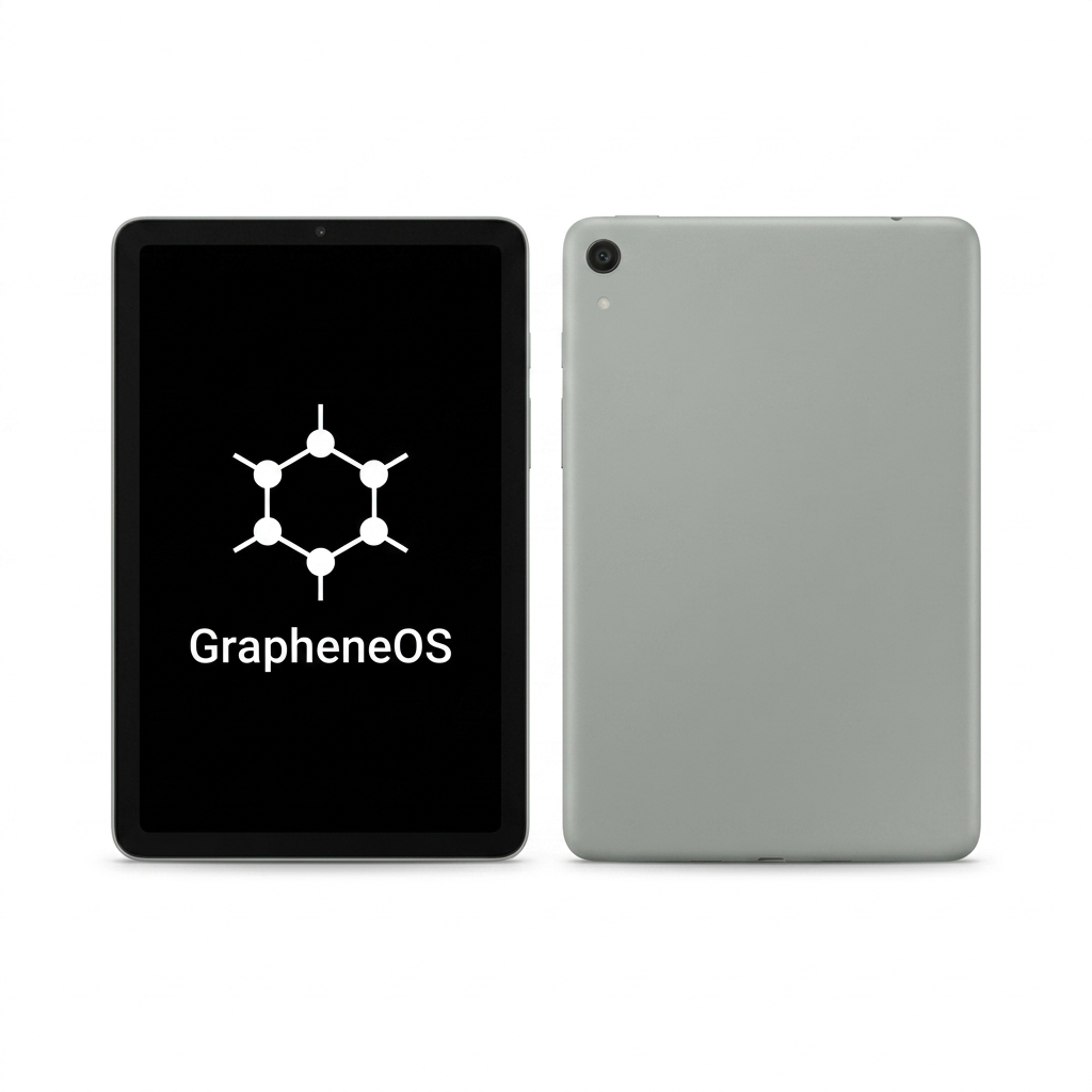 Google Pixel Tablet front and back with GrapheneOS