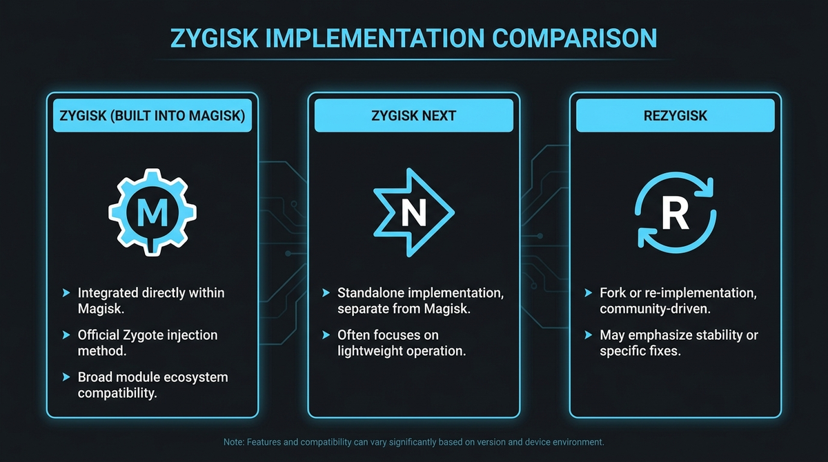 Zygisk vs Zygisk Next vs ReZygisk compared