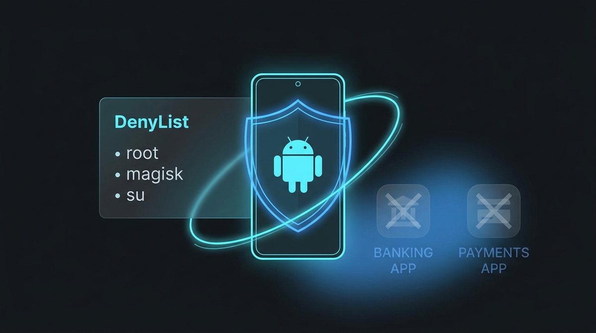 The Zygisk DenyList hides root from banking and payment apps
