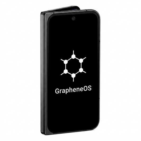 Google Pixel 9 Pro Fold angled with GrapheneOS