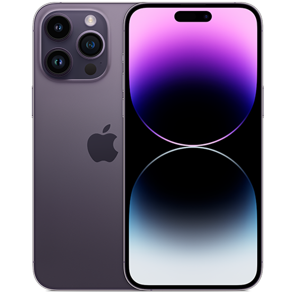 Apple iPhone 14 Pro Max in Deep Purple, front and rear