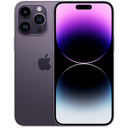 Apple iPhone 14 Pro Max in Deep Purple, front and rear
