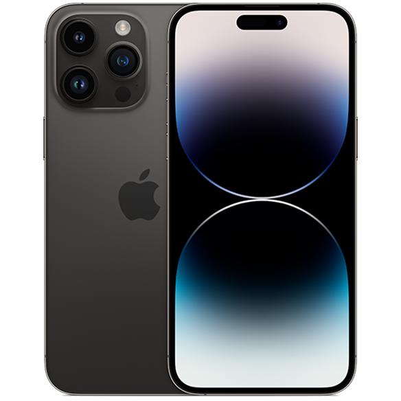 Apple iPhone 14 Pro Max in Space Black, front and rear