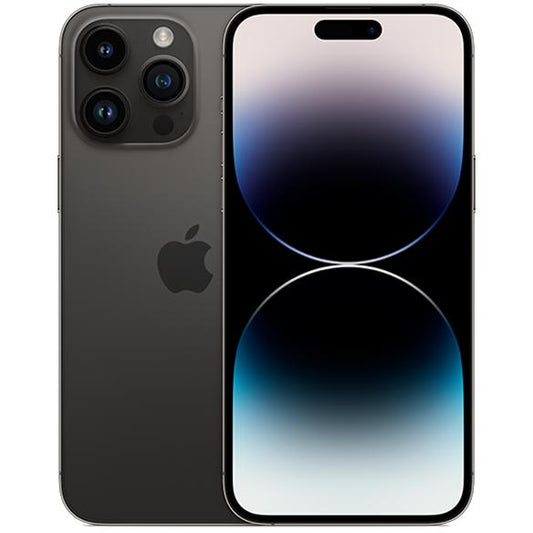 Apple iPhone 14 Pro Max in Space Black, front and rear